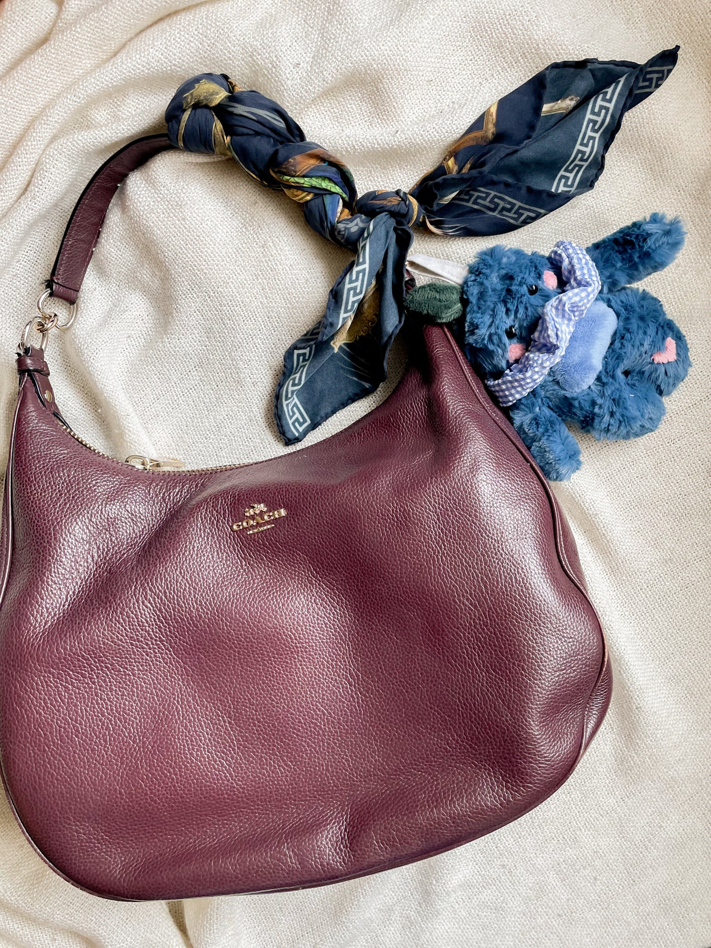 Blueberry Tater Tot bag charm with scrunchie collar